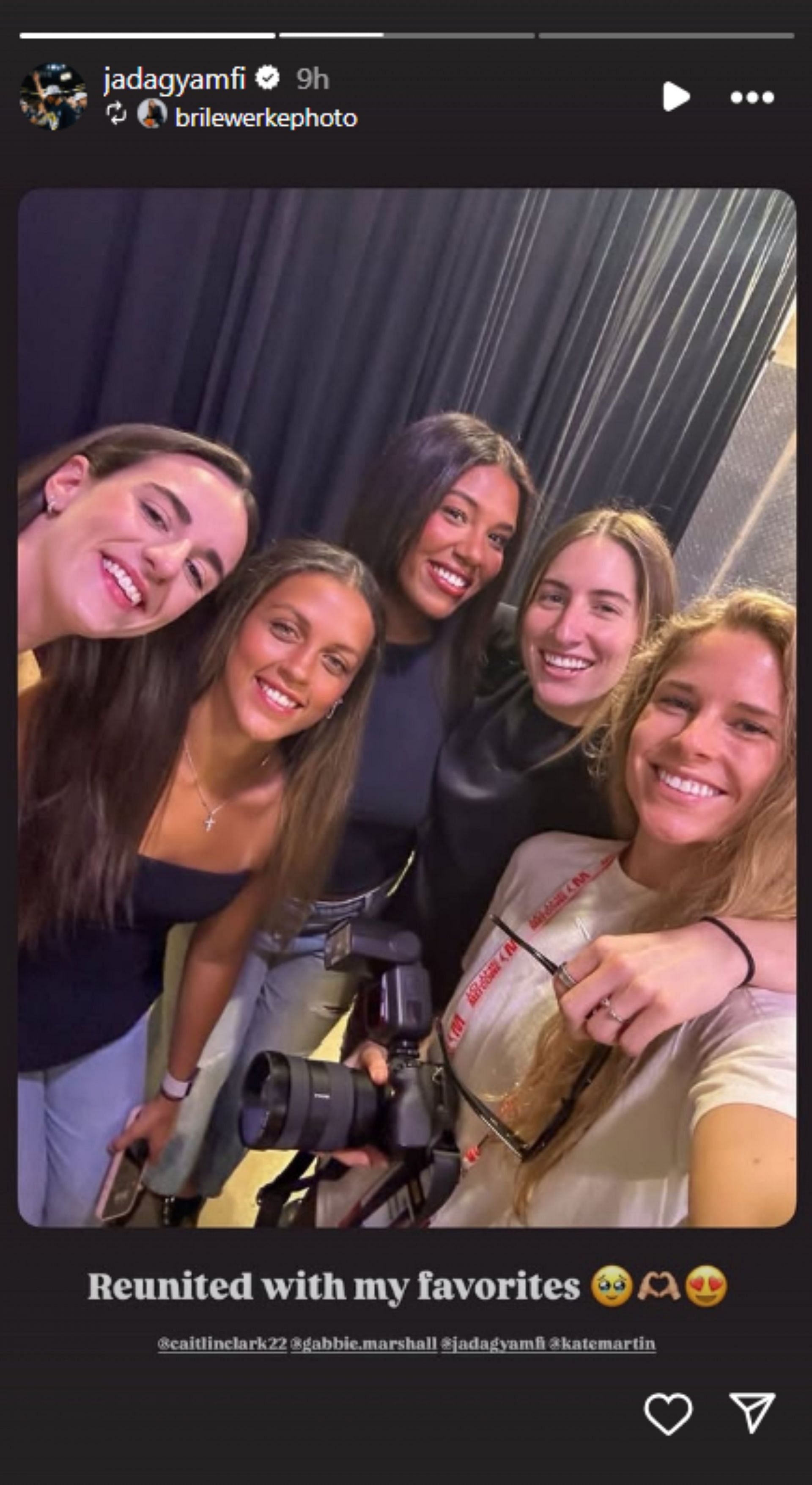 Jada Gyamfi shares 4-word reaction as Iowa star reunites with Caitlin Clark, Gabbie Marshall, and more (Image via Instagram @jadagyamfi)